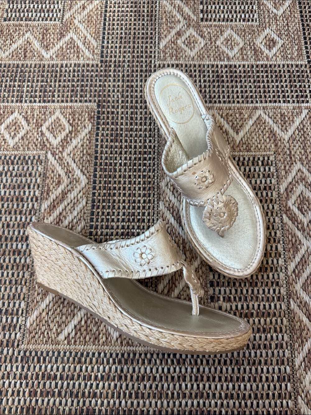 JACK ROGERS Gold Wedge Espadrille Sandals Size 7.5